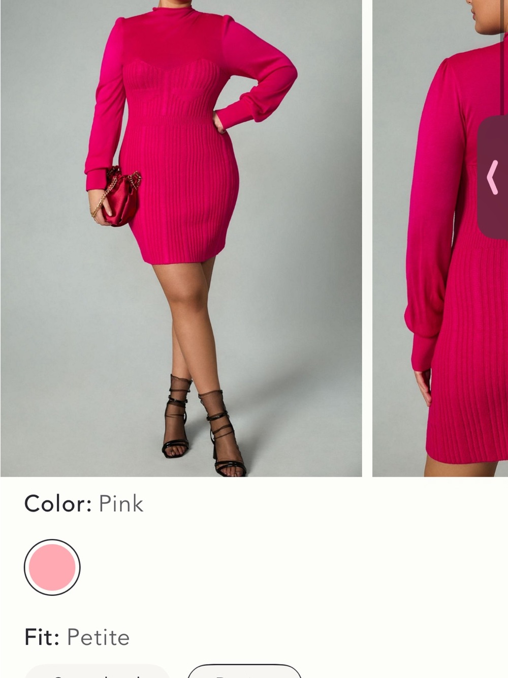 Anthropologie Fuchsia Long-Sleeve Ribbed Knit Mini Dress - Picture 4 of 6